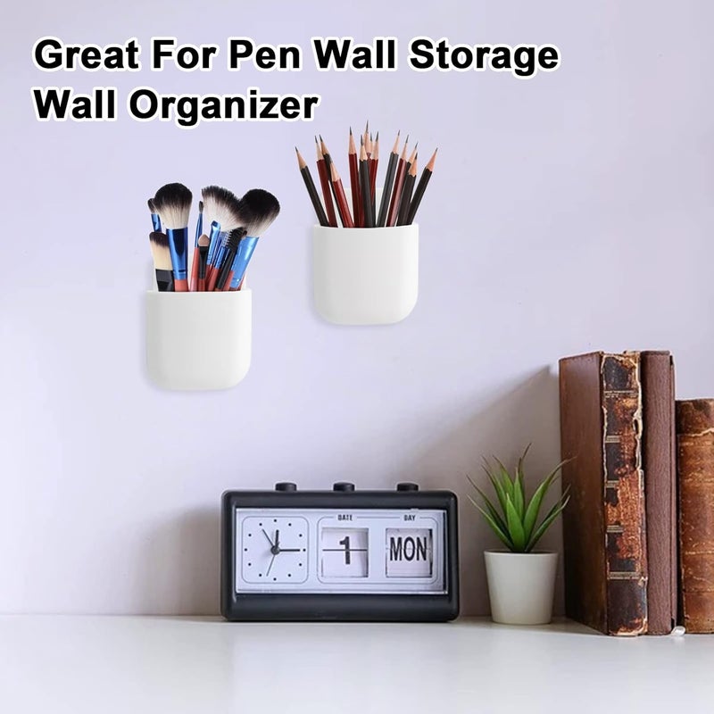 kulusion 3 Pcs Remote Control Holder, Wall Mount Pen Holder Hole-Free Self Adhesive Phone Charging Organizer Pencil Storage Containers for Home Office School Supply Orgaizer ​(White - Image 5